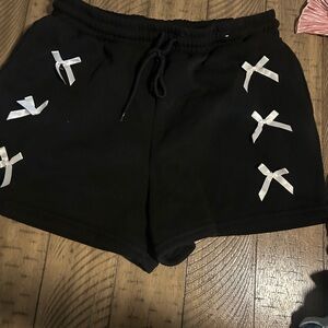 Black Women's Shorts with Ribbon Accents
